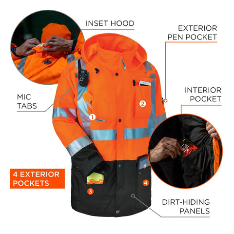 High Visibility Reflective Thermal Jacket Set With Outer Rain Shell Four In One Design For Work In Minus Thirty Fahrenheit Weather