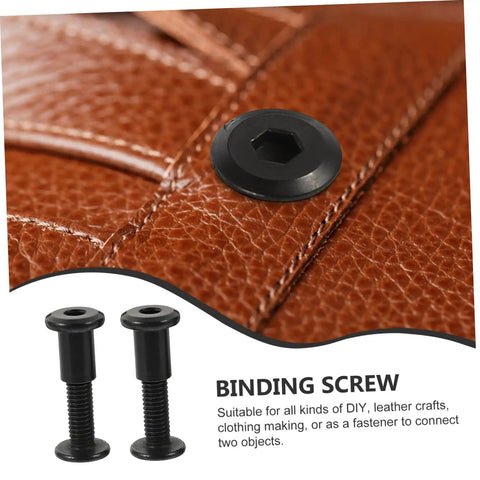 M6x25 Black Stainless Steel Binding Screws With Hex Socket Barrel Nuts for leather crafts and DIY projects close-up.
