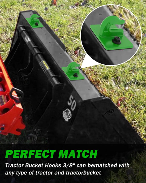 2 Pack 3 By 8 Inch Tractor Bucket Grab Hooks Grade 70 Forged Steel Bolt On Grab Hooks with backer plate on tractor loader