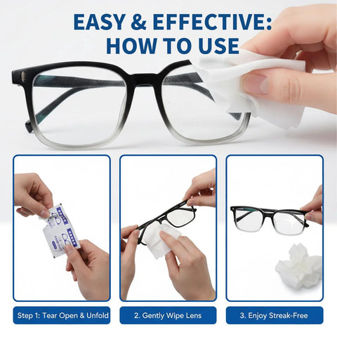 Lens cleaning wipes for glasses, 220-count, individually wrapped, safe for anti-reflective coatings