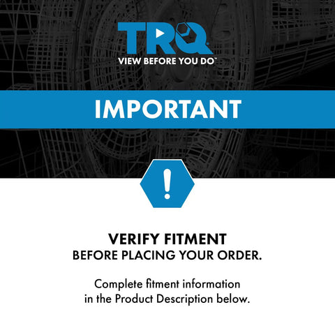 TRQ important notice graphic for verifying fitment before ordering HVAC Heater Air Conditioning Blower Motor Assembly