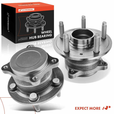 Pair Of Rear Wheel Bearing And Hub Assemblies With 5 Lugs For Chevy Cruze 2016 To 2019 showing steel finish and pre-greased design.