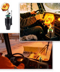 6200 BTU Portable Propane Camping Heater With Radiant Burner in vehicle, warming interior, 1 lb propane tank visible