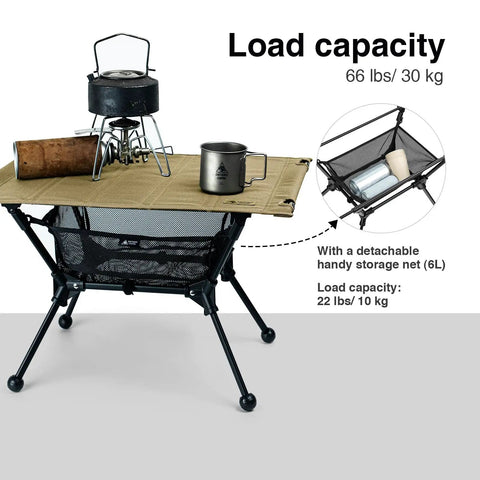 Dipper Camping Table Lightweight Portable Folding Table With Mesh Storage Net Adjustable High Low Heights Ideal For Camping