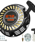 Pull Start Recoil Starter Assembly Replacement For Predator 212cc And 196cc Engines Compatible With Coleman Mini Bike Ct200u Bt200x Baja MB200 RT200 Go Karts Snow Blowers Lawn Mowers Generators And More shown with components