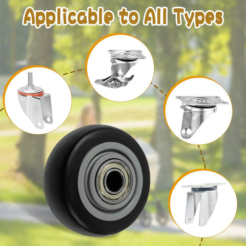 3 Inch Heavy Duty Caster Wheels For Push Carts And Platform Trucks Featuring Smooth Rolling Polyurethane Treads with mount types shown.
