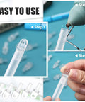 Hella Durable 6-Pack Horizontal Blind Wand Replacement Parts, clear plastic tips shown with step-by-step application process.
