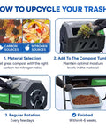 Steps to upcycle waste with Dual Chamber 43 Gallon Compost Tumbler Bin For Outdoor Gardens And Backyards No Fuss Easy Turn Barrel Mixer