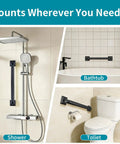 Rock Solid 12 Inch Square Shower Grab Bar in Matte Black with Killer Knurled Grip mounted in shower and bathtub areas.