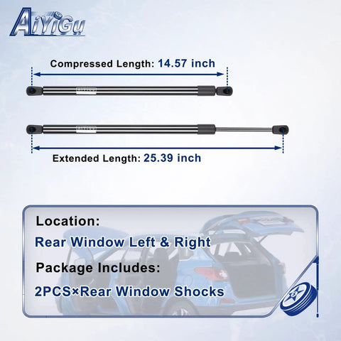 Premium Heavy Duty Rear Window Shock Struts For 1997 To 2006 Jeep Wrangler Tj Hard Top, sizes 14.57" and 25.39".