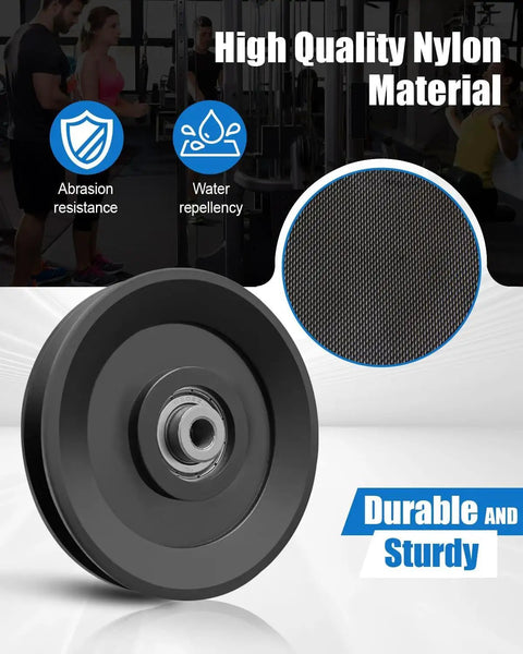 Heavy Duty 4 5 Inch Nylon Pulley Wheel For Smooth Cable Guidance 360 Degree Swivel Roller with durable black design.