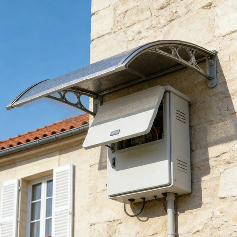 Heavy Duty EV Charging Station Canopy Weatherproof Wallbox Cover For Rain Snow And UV Protection durable polycarbonate cover mounted on a wall.