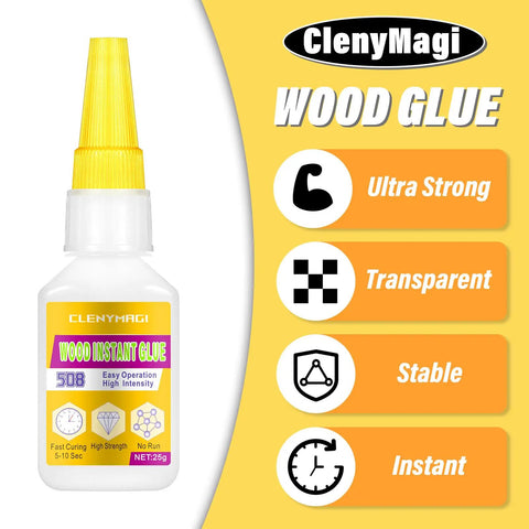 ClenyMagi Heavy Duty Fast Setting Wood Glue For Furniture And Woodworking And Clear Water Resistant Adhesive with a yellow cap