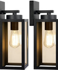 Weatherproof Outdoor Wall Light Fixtures 2 Pack Modern Matte Black Sconces With Glass Shades E26 Sockets Exterior Lanterns