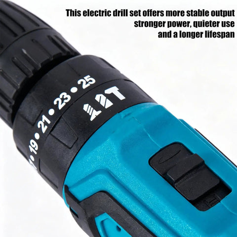 Close-up of 21V Brushless Cordless Drill And Screwdriver Set Heavy Hitter Power Tool Kit With Storage Case showing adjustable torque settings.