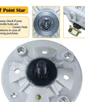 Solid As A Rock Heavy Duty GY21099 Spindle Assembly 3 Pack For John Deere 54 Inch Mower Decks 7 Point Star center hole view.