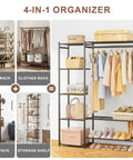 All In One Wardrobe Closet Organizer With Hanging Rod And Four Shelves Free Standing Portable Clothing Rack For Bedroom