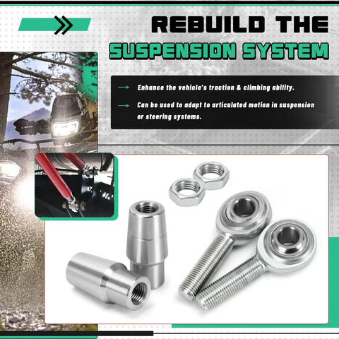 Badass 3/8 Inch 24 Thread Chromoly Heim Joint Rod End Kit with smooth threads, nuts, and tube adapters for steering and suspension.