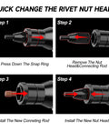 Steps to change rivet nut head on 2-In-1 Cordless Brushless Rivet Nut Tool Kit With Auto And Manual Modes