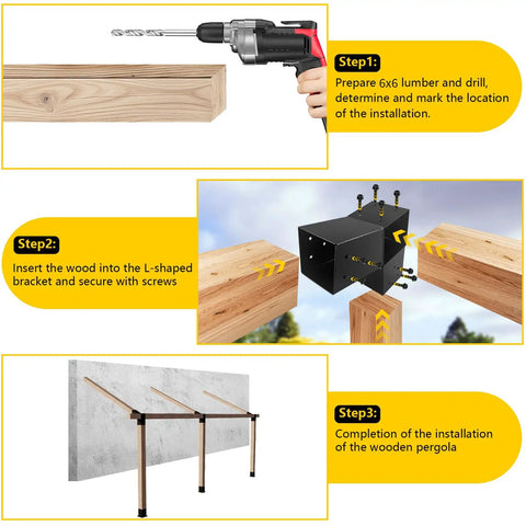 Two Pack 30 Degree L Shaped Pergola Brackets for 6x6 Wood Beams 5.5 by 5.5 Inches Heavy Duty 14 Gauge Steel Indoor Outdoor DIY Slant Roof Brackets for Pavilion Porch Deck Cabin