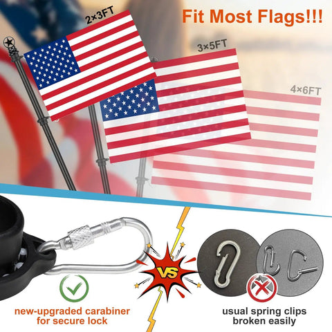 Flag Pole Kit For Outdoor Setup With 3x5 US Flag, 6-Foot Heavy Duty Aluminum Flagpole, Tangle Free 360 Degree Spinning Rings, 45 Degree And 90 Degree Holder, Aluminum Bracket Included, Perfect For Porch, Patio, Deck, Yard, Wall Or Brick, Black