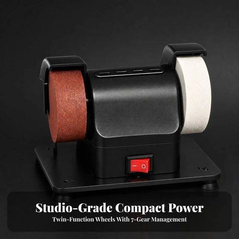 Compact Mini Bench Grinder With Secure Anti Slip Base And Safety Wheel Guards Packs A Pure Copper Motor And Adjustable Speed Settings
