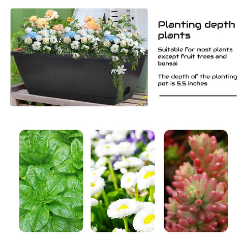 Window Box Planter Set 10 Pack 17 Inch Rectangular Plastic Flower Boxes With Trays For Outdoor And Indoor Plants Durable Black