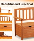 Outdoor Storage Bench With Seating For Two Weatherproof Cedar Wood Deck Box Loveseat 2 Person Patio Bench showing features