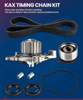 KAX Timing Chain Kit includes drive belt, tensioner, seals, and hardware for engine performance.