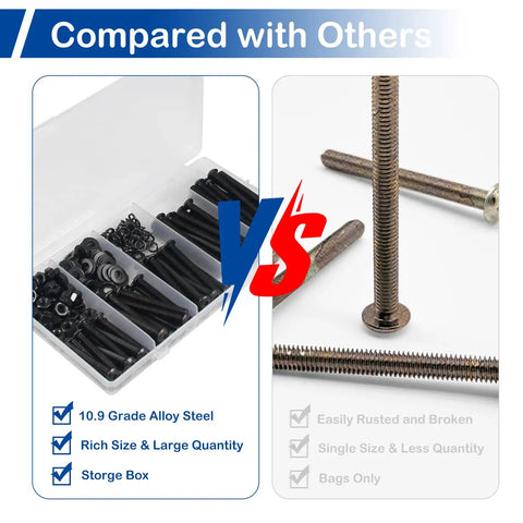 Top Shelf M6 Button Head Socket Cap Screws And Hex Nuts With Washers Assortment Kit Black Metric Hardware in storage box.