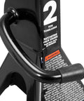 Heavy Duty Hydraulic Floor Jack And Two Adjustable Steel Jack Stands Featuring Two Ton Four Thousand Pound Lifting Power close-up of ratcheting jack stand.