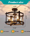 Dope Industrial Semi Flush Mount Ceiling Light With Four Lights Modern Metal Fixture size details diagram