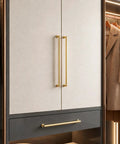 2 Pack Of 6 Inch Matte Gold Cabinet Pulls With Brushed Satin Finish For Kitchen Cabinets And Bathroom Drawers featuring cabinetry.