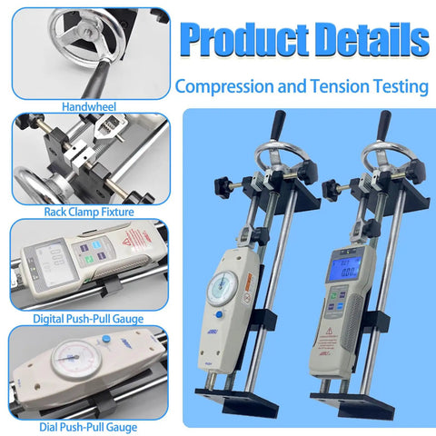 Kick Ass Digital Force Gauge And Test Stand Combo For Hella Precise Push Pull Measurement with handwheel and rack clamp.