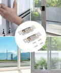 Heavy Duty Sliding Window Roller With Dual Copper Wheels And Stainless Steel Construction For Effortless Patio Door Slide No Sweat To Replace And Built Like A Tank, shown installed with a hand on the sliding track.