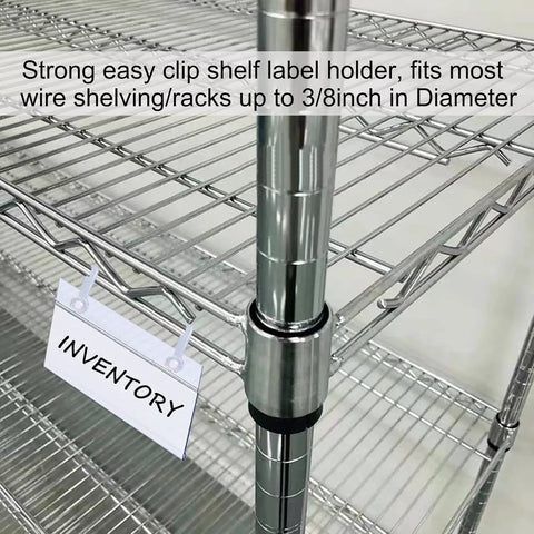 Home Run Plastic Shelf Tags With Zero Hassle Snap Hooks And Ready Paper Cards For Heavy Duty Wire Baskets To Show Price Points and inventory holder on wire rack.