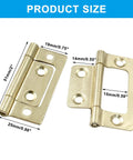 Heavy Duty Ten Pack Two Inch Gold Non Mortise Door Hinges With Mounting Screws showing size dimensions of 2 inch hinges.