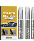 Slick Car Scratch Repair Pen Set For Fast Silver Touch Up Paint And Quick Clear Coat Markers with 3 pens and packaging.