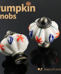 Hand Painted Ceramic Pumpkin Drawer Knobs Set Of Six Fine As A Bell Red Flower And Blue Leaf Design Vintage Cabinet Pulls Mounting Screws Included Quick Upgrade For Kitchen Cupboards Today Real Deal Home Decor.