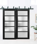 Heavy Duty Sliding Closet Doors 60 X 96 Inches With Complete Barn Bypass Hardware Kit Frosted Glass MDF Panels for modern bedrooms.