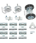 Heavy-Duty Sliding Door Roller System With Tough-As-Nails Galvanized Steel And Rubber Construction supports 600 pounds, parts layout.