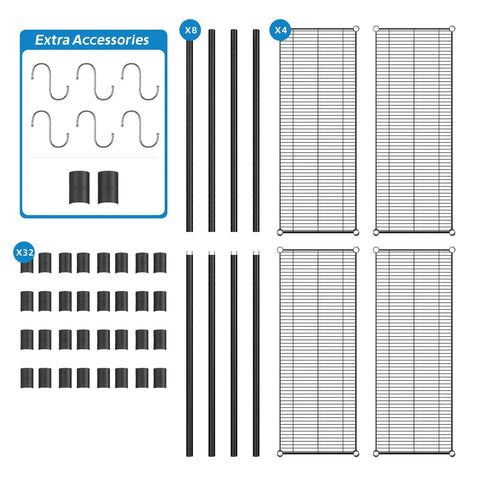 Heavy Duty Wire Shelving Unit With Four Adjustable Shelves Built Like A Tank For Garage Storage Black Coated Metal Rack accessories parts and connectors