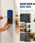 Programmable Electronic Keypad Deadbolt Keyless Entry Door Lock For Bedroom Closet Apartment Hardware Matte Black Finish installed with screwdriver.