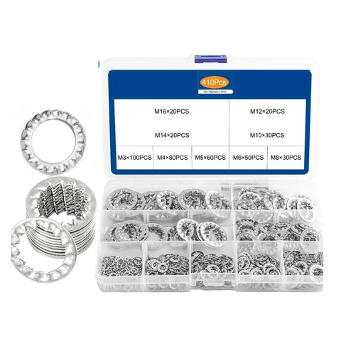 Internal Star Tooth Lock Washers Assortment Kit With 410 And 820 Pieces Heavy Duty Metal Construction Precision Stamping Easy Install