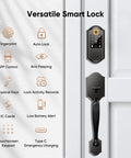 Rock Solid Slick Fingerprint Smart Front Door Lock Set Featuring Keyless Entry Handle Setup, Touchscreen Keypad, and Oil Rubbed Bronze finish.