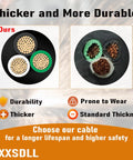 Comparison of Heavy Duty 150 Ft 12 Awg 4 Conductor 300V Sjoow Portable Copper Wire Oil And Water Resistant Extension Cable against standard thickness cable.