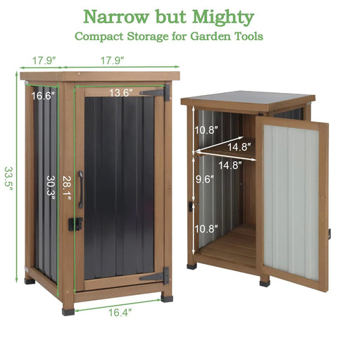 Weatherproof Outdoor Storage Cabinet With Metal Top And Adjustable Shelves Waterproof Potting Bench Table for compact garden tool storage