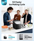 Countertop Ice Maker With Handle Portable Bullet Ice In 6 Minutes, Makes 26.5 Lbs Per Day, Auto Clean, Includes Ice Basket And Scoop, Perfect For Home Kitchen Camping RV Black shown with people