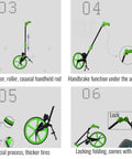 Rock Solid Aluminum Measuring Wheel With Giant Digital Dial And Easy Fold Handle for field work features detailed folding mechanism.