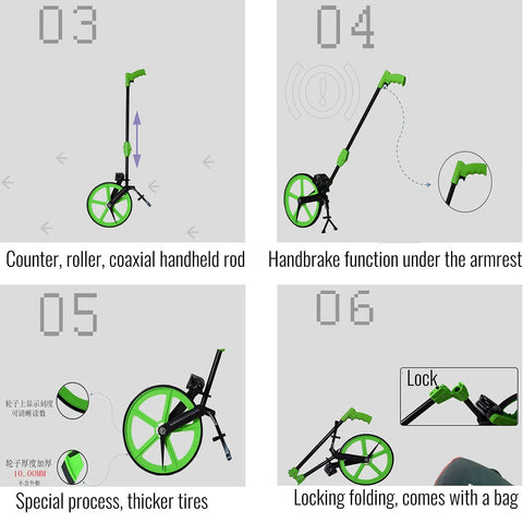 Rock Solid Aluminum Measuring Wheel With Giant Digital Dial And Easy Fold Handle for field work features detailed folding mechanism.